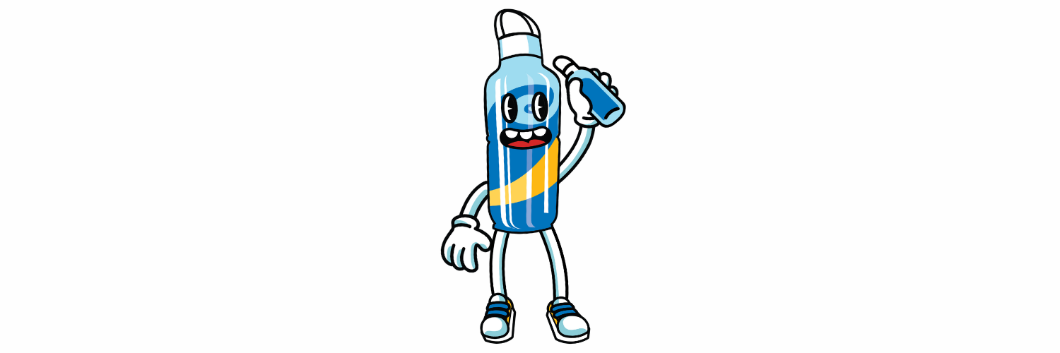 UCR Clean Water Bottle Mascot holding water bottle 