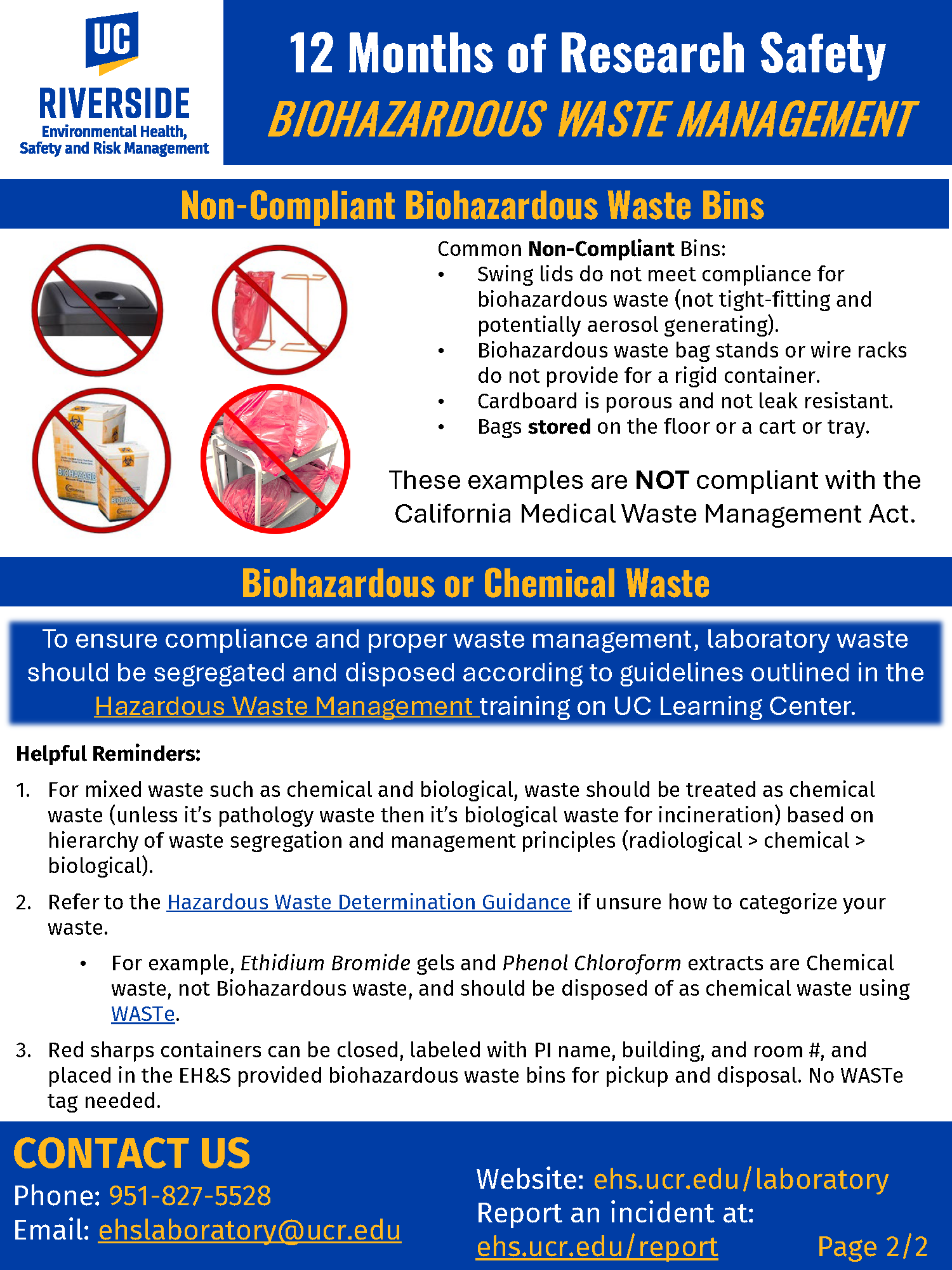 12 months of research safety guidance document on biohazardous waste management, page 2.