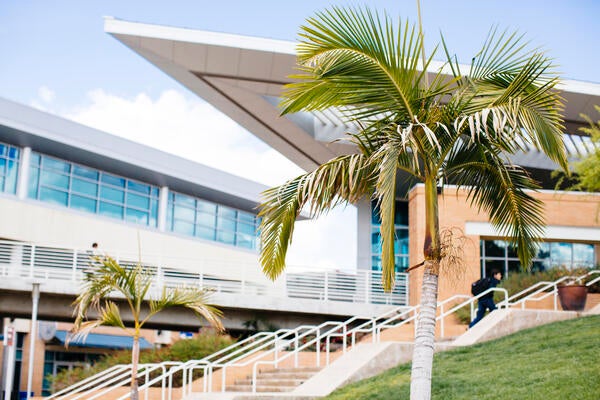 view of the HUB building and stairs
