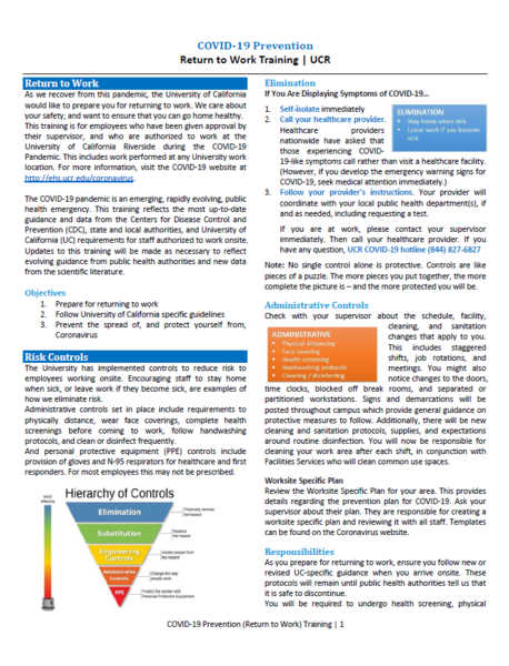 COVID-19 Prevention Training Handout