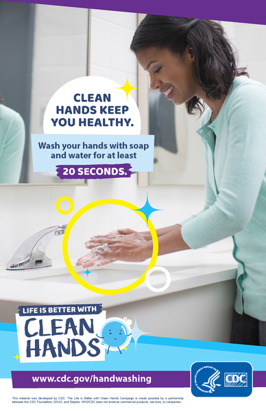 Clean Hands _Hand Washing Poster from the CDC