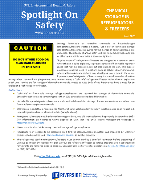 Chemical Storage in Refrigerators & Freezers