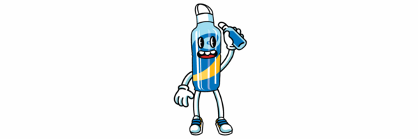 UCR Clean Water Bottle Mascot holding water bottle 