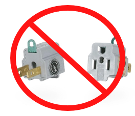photo of adapter to allow 3 prong plug to go into a 2 prong receptacle as non allowed.