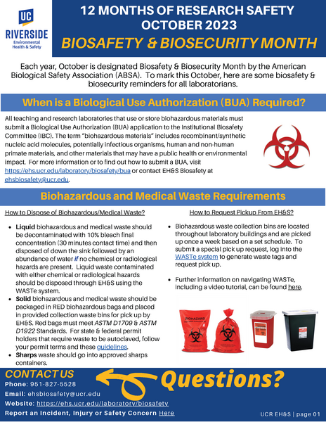 12 Months of Research Safety topic for October 2023- biosafety and biosecurity month-page 1