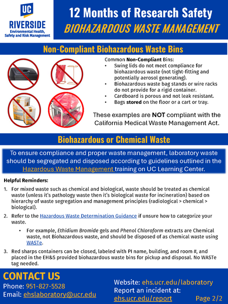 12 months of research safety guidance document on biohazardous waste management, page 2.