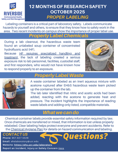 image of October 2025 12 months of research safety topic on proper labeling