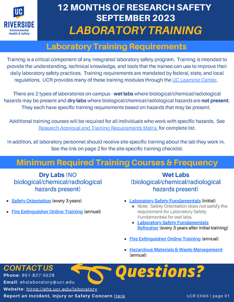 12 Months of Research Safety topic for September 2023-Laboratory training page 1
