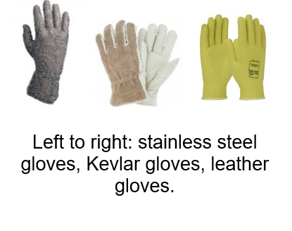 stainless steel, kevlar and leather gloves